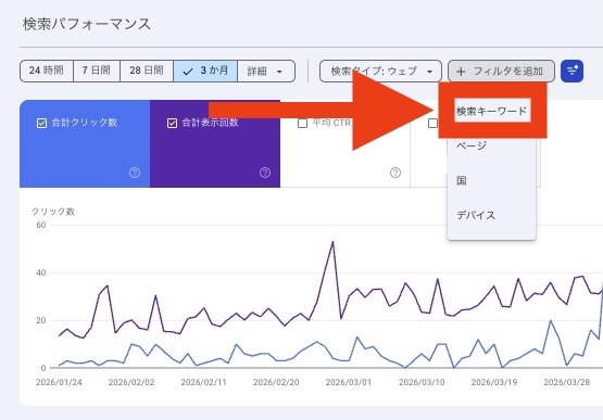 Googleサーチコンソールでクエリフィルターをかける