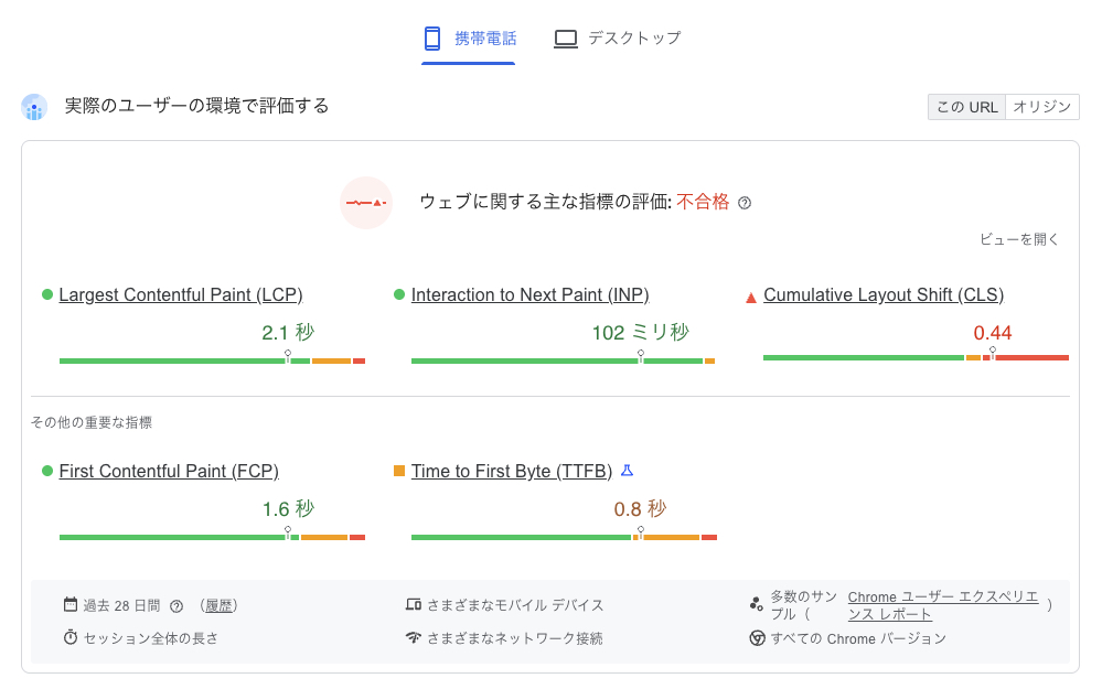 pagespeedinsightの画面