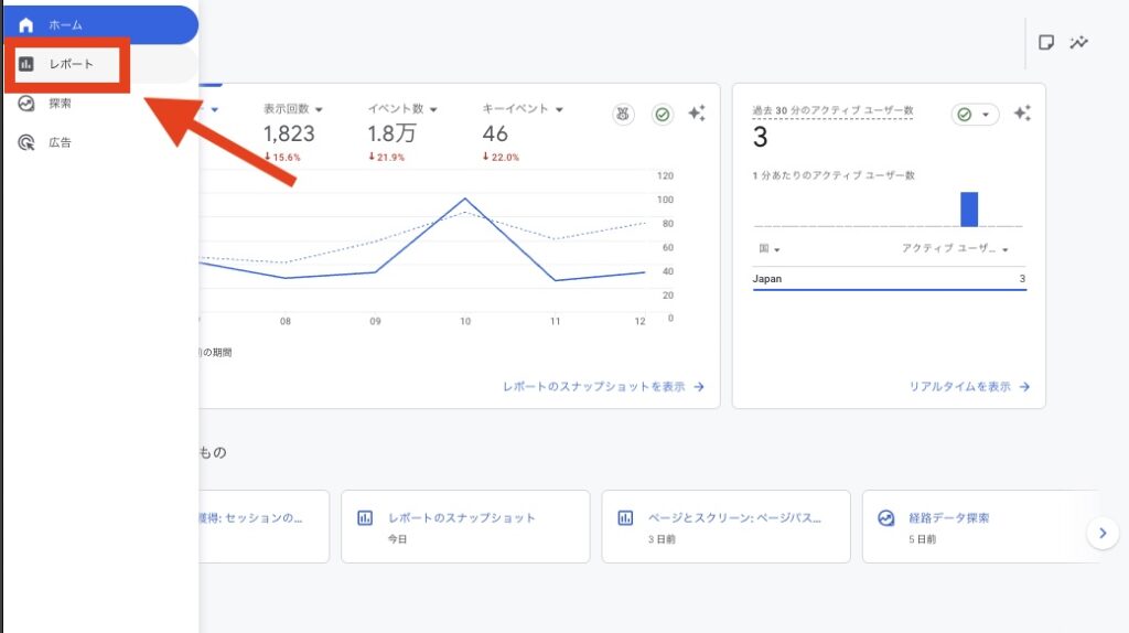 GA4のレポートを開く