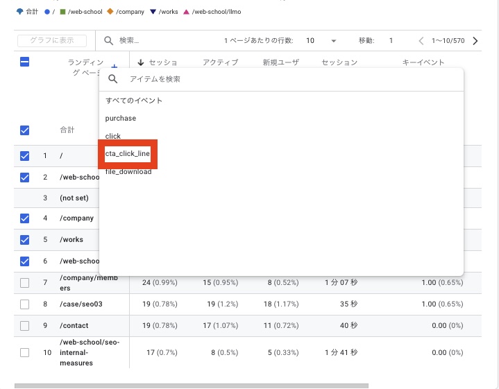 GA4のランディングレポートでイベントを絞り込む