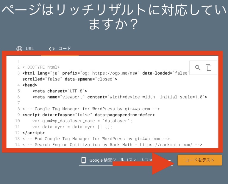 リッチリザルトテストにコードを貼り付ける
