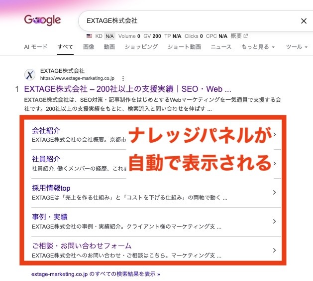 ナレッジパネルの表事例
